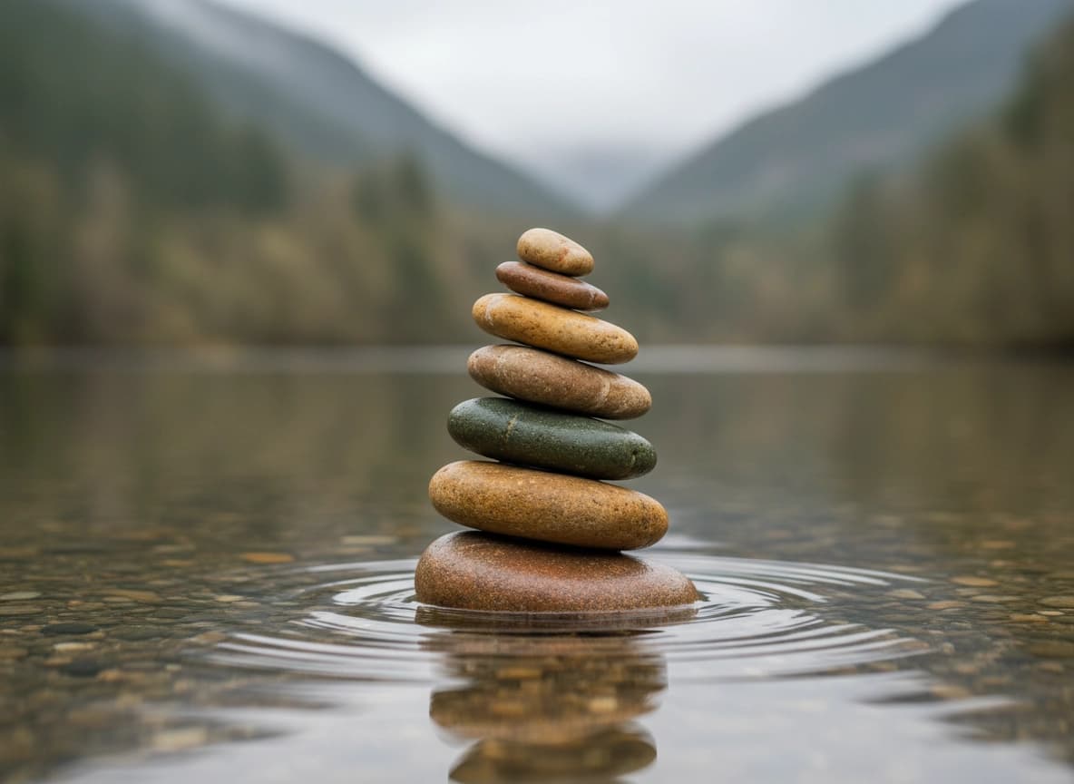 Balanced stones in a calm natural landscape