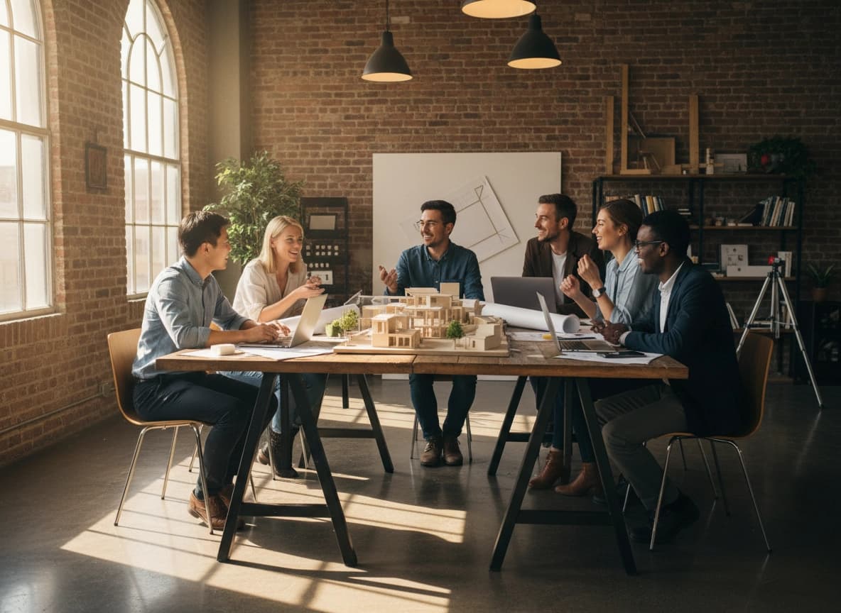 A team collaborating around a shared model