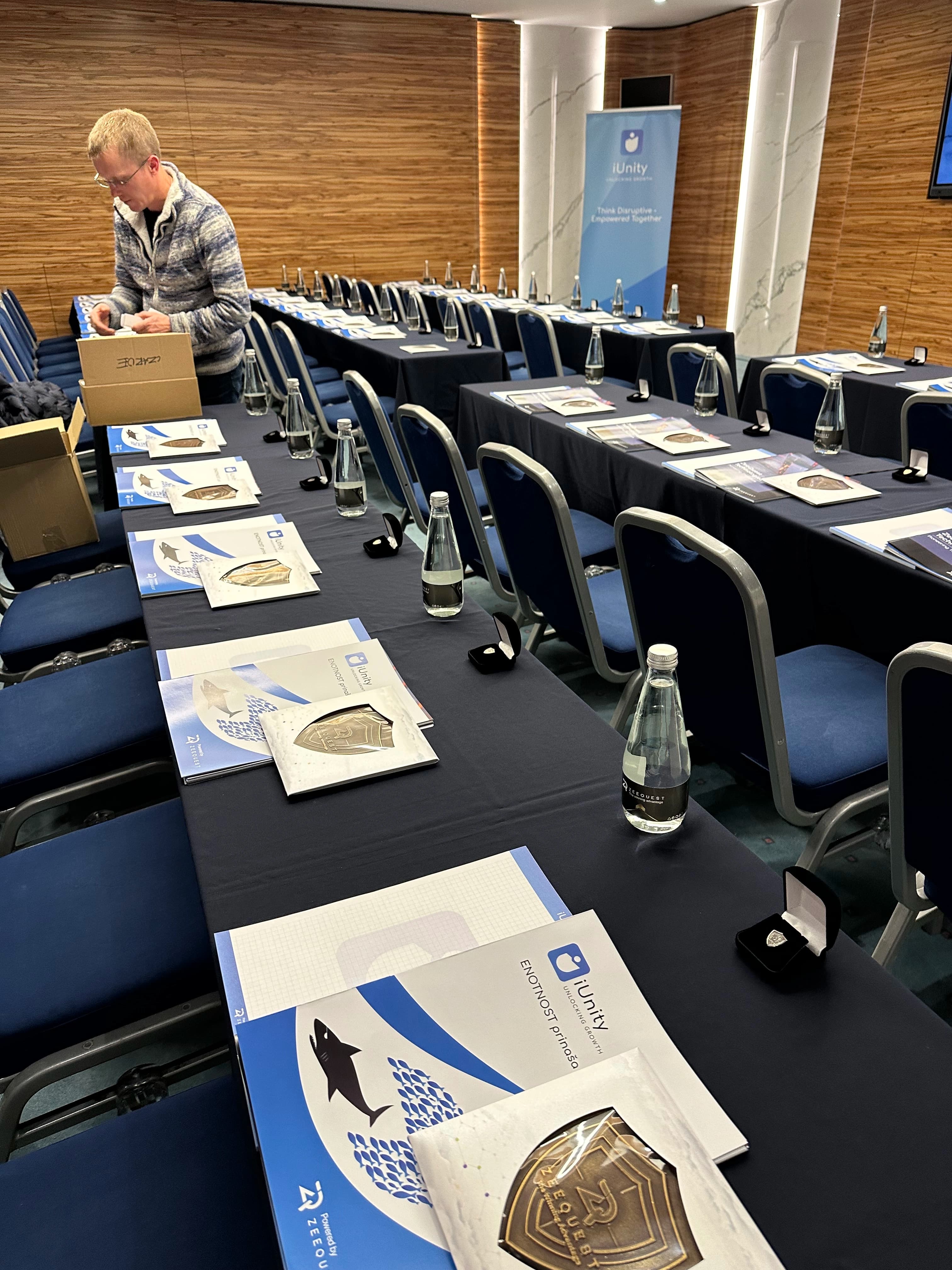 An iUnity event room prepared with ZeeQuest materials