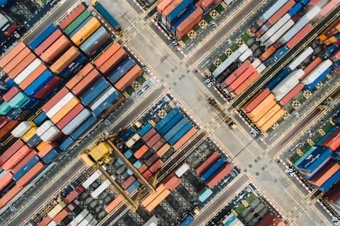 Aerial view of a global shipping container terminal